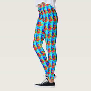 Art decor design rose red flowers and bright blue leggings