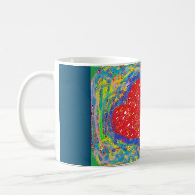 Art decor patterned mixed greens and red center coffee mug (Left)