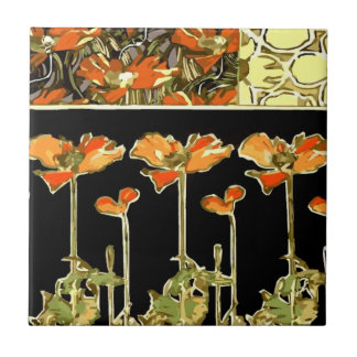 Art decoratifs (orange flowers) Alphonse Mucha Til Tile