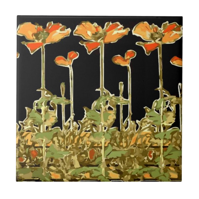 Art decoratifs (orange flowers) Alphonse Mucha Til Tile (Front)