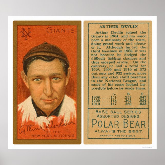 Art Devlin Giants Baseball 1911 Poster (Front)