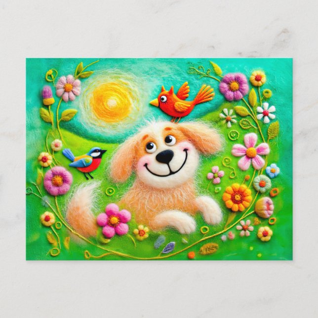 Art Dogs Relaxing in a Colourful Garden Postcard (Front)