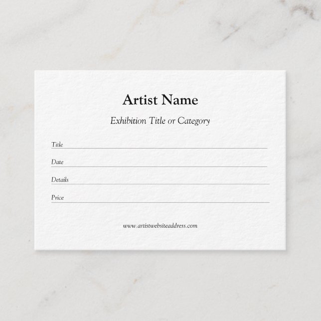 Art Exhibition Label Template for Artists Business Card (Front)