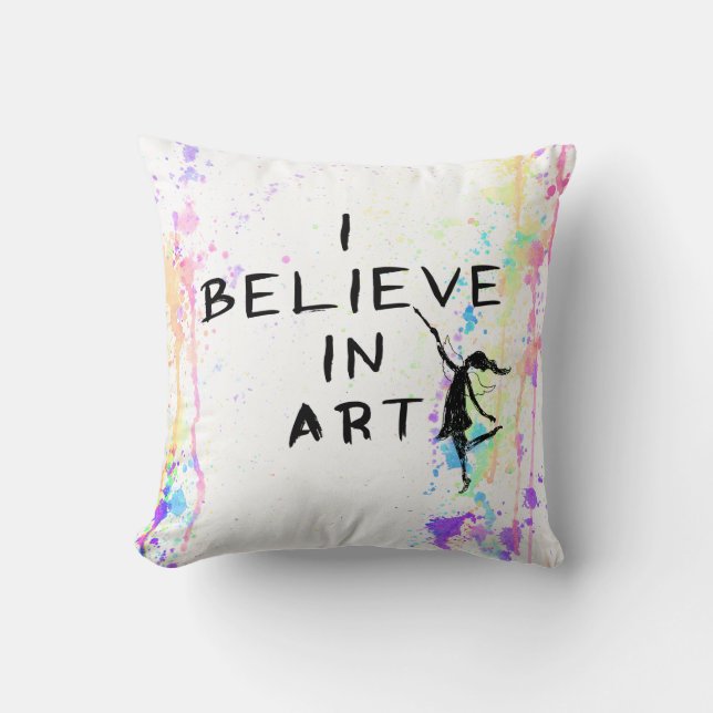Art Fairy: I Believe In Art Watercolor Run Cushion (Front)