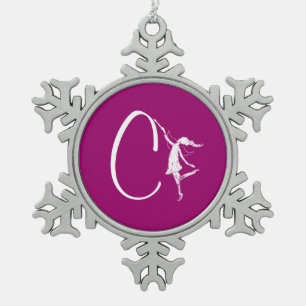 Art Fairy Initial: C Snowflake Pewter Christmas Ornament