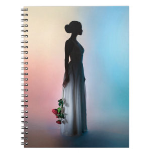 Art fashion studio photo of beautiful elegant woma notebook