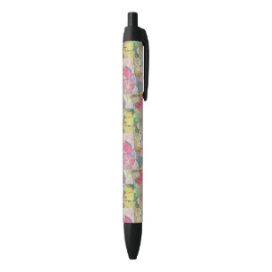 Art floral grunge pattern black ink pen