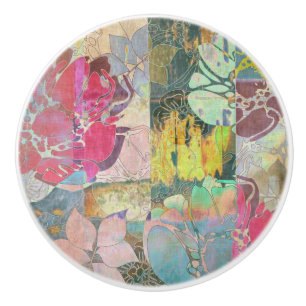 Art floral grunge pattern ceramic knob