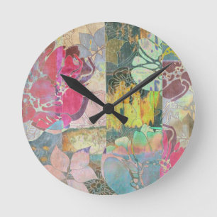 Art floral grunge pattern round clock