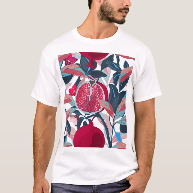 Art Floral Pomegranate Tree Pattern T-Shirt (Front)