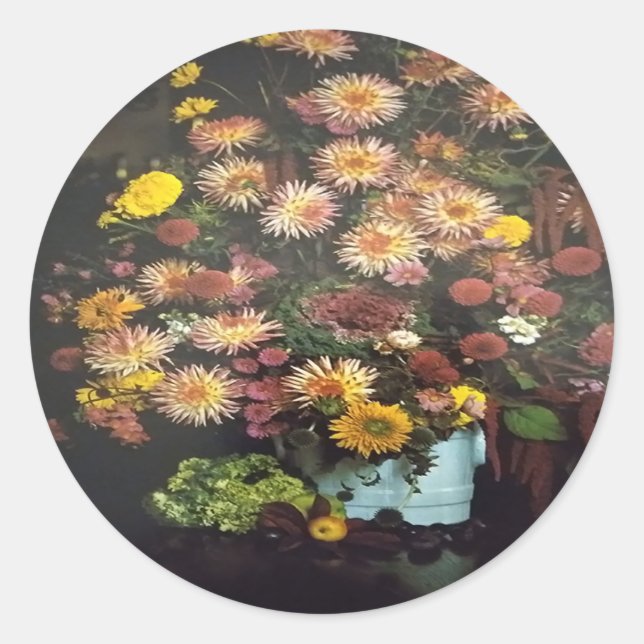  Art Floral Vase Bouquet  Classic Round Sticker (Front)