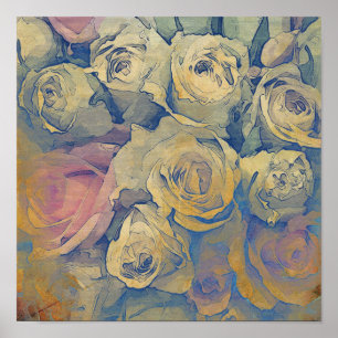 art floral vintage colourful background poster