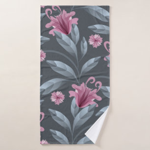 Art floral vintage seamless pattern. Maroon transl Bath Towel