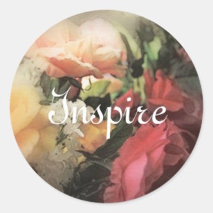 art floral vintage vibrant background with red classic round sticker