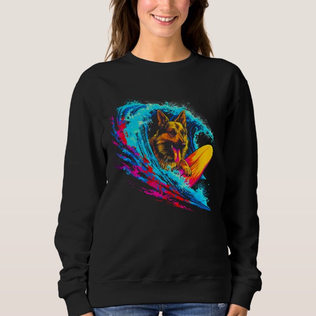 Art German Shepherd Dog Wave Surf Sweatshirt (Front)
