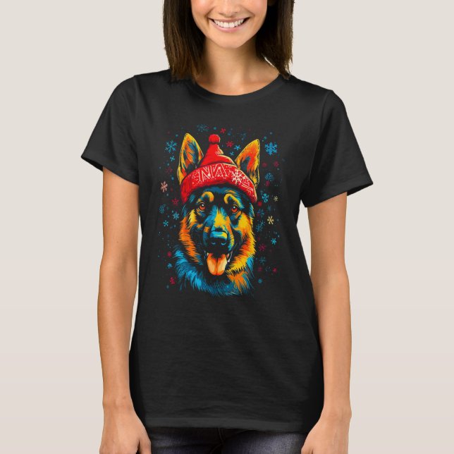 Art German Shepherd Dog Xmas T-Shirt (Front)