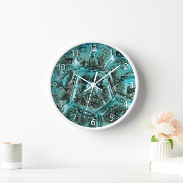 Art Glass Aqua Teal Blue Jewel Luxury - numbers Clock (Home)