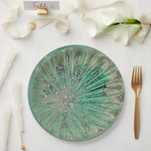Art Glass Teal Icy Aqua Jewel Wedding Dinner Paper Plate