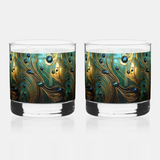 Art Glass Turquoise Gold Green Abstract (Front)