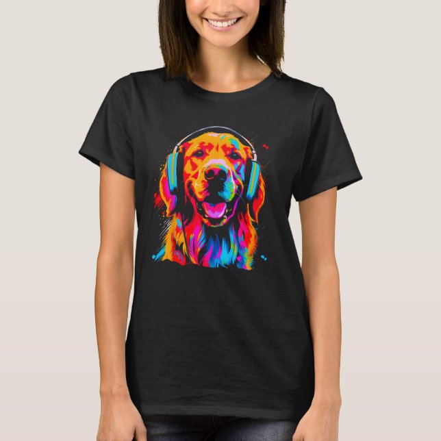 Art Golden Retriever Dog DJ Headset T-Shirt (Front)
