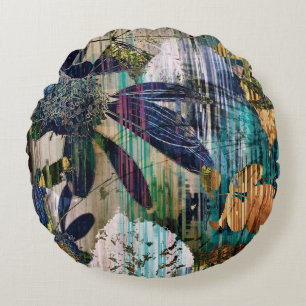 art graphic and watercolor autumn colorful backgro round cushion