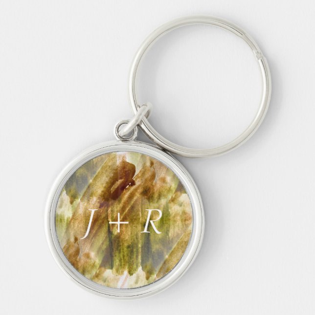 art green, brown hand paint background seamless key ring (Front)
