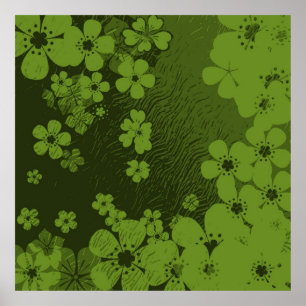 Art green floral grunge background pattern poster