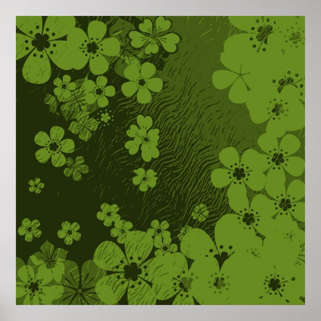 Art green floral grunge background pattern poster (Front)