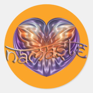 ART Heart NAMASTE orange Classic Round Sticker