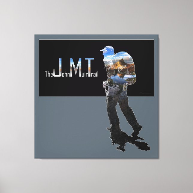 Art - Hiker Silhouette - John Muir Trail Text Canvas Print (Front)