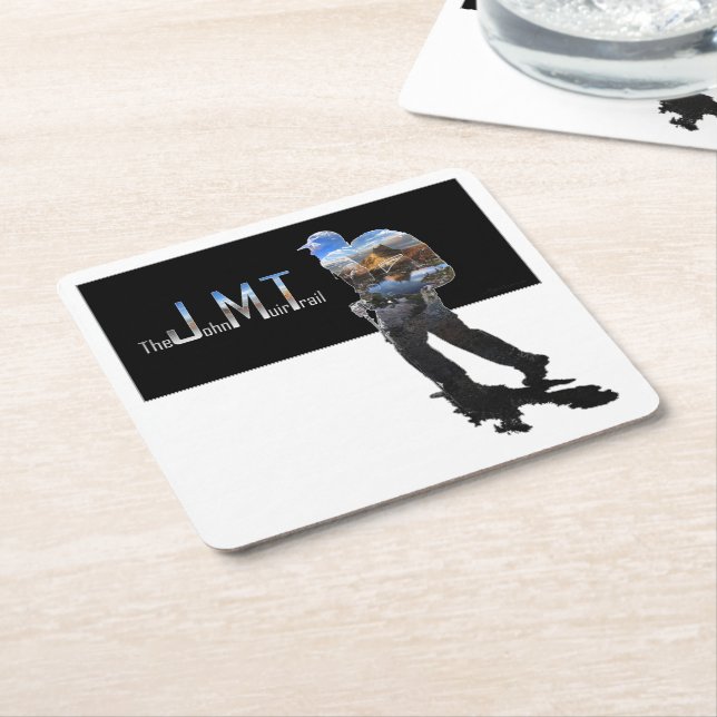 Art - Hiker Silhouette - John Muir Trail Text Square Paper Coaster (Angled)