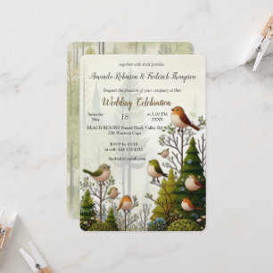 Art illustration of modern-style simplistic birds invitation
