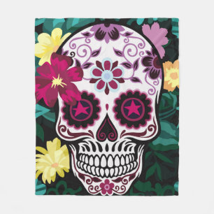 art illustration of skull ornamentsflower, skull, fleece blanket