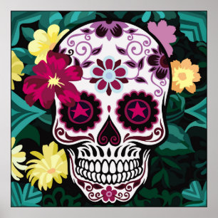 art illustration of skull ornamentsflower, skull, poster