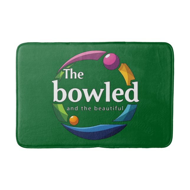 "Art in Motion: Circular Lawn Bowls Bowled Logo, Bath Mat (Front)