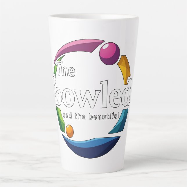 "Art in Motion: Circular Lawn Bowls Bowled Logo, Latte Mug (Front)