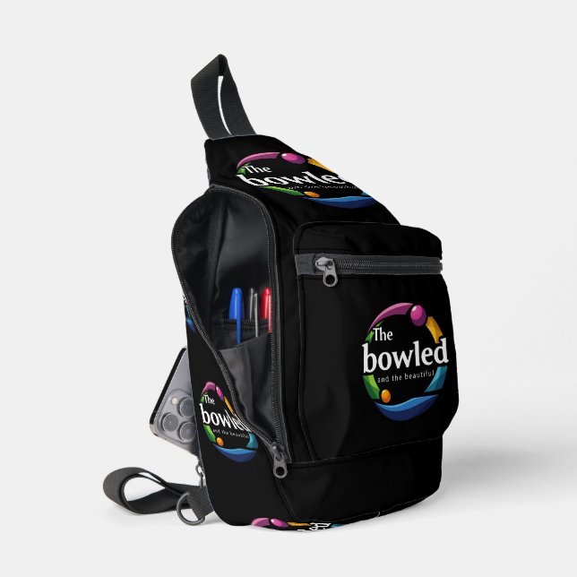 "Art in Motion: Circular Lawn Bowls Bowled Logo, Sling Bag (Open)