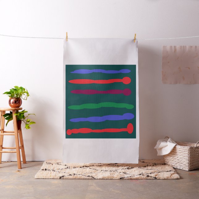 Art inspired deep green red blue stripes fabric (In Situ)
