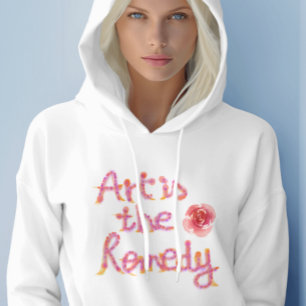 Art is the remedy, whimsical handwriting hoodie