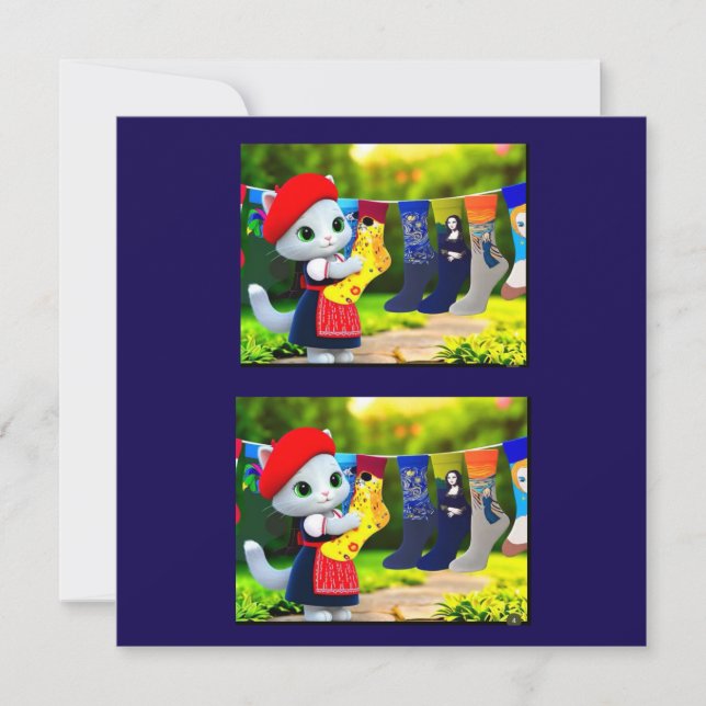 Art Kitty Hanging Out Art Socks Thank You Card (Front)