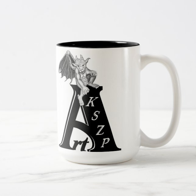 Art KSZP Logo mit Golem Gargoyle Two-Tone Coffee Mug (Right)
