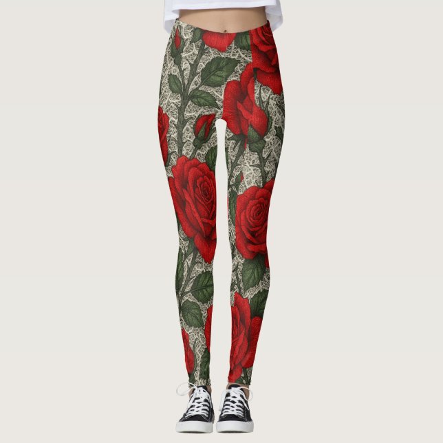 ART Legging Rosas Vermelhas sobre Renda Branca (Front)