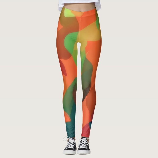 Art Leggings Cosy Leggings Orange and Green (Front)