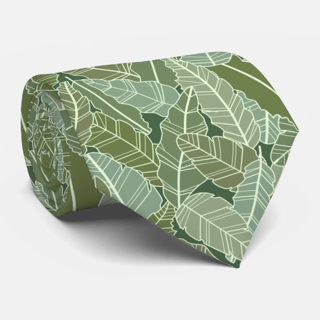 Art linework leaves pattern sage green tie (Rolled)