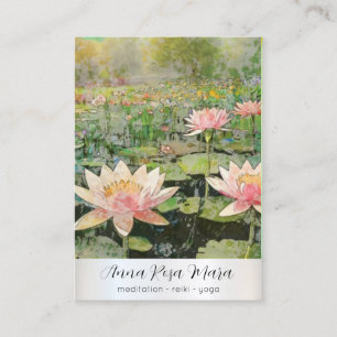 *~* Art Lotus Water Lily Nature Flowers QR AP67 Business Card