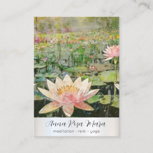 *~* Art Lotus Water Lily Nature Flowers QR AP67 Business Card