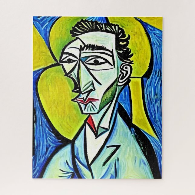 ART MAN blue yellow bright colours fun portrait Jigsaw Puzzle (Vertical)