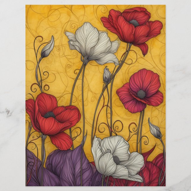 Art Neuveau Vintage Poppies Orange White Red (Front)