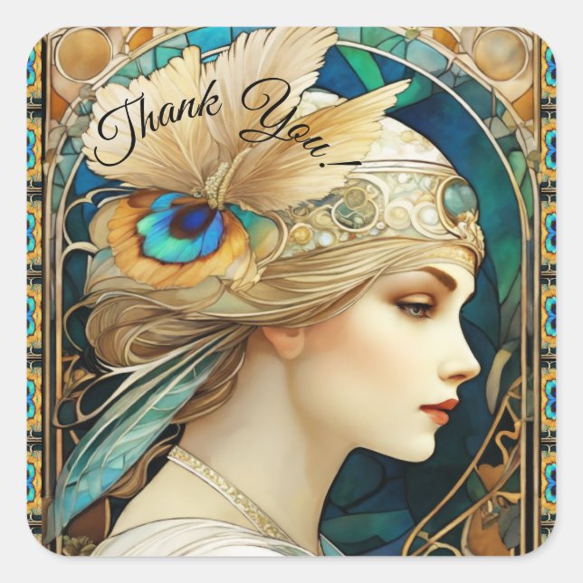 Art Nouvaeu Thank You Square Sticker (Front)