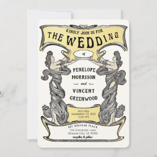 Art Nouveau2 Women Frame Wedding Invitation